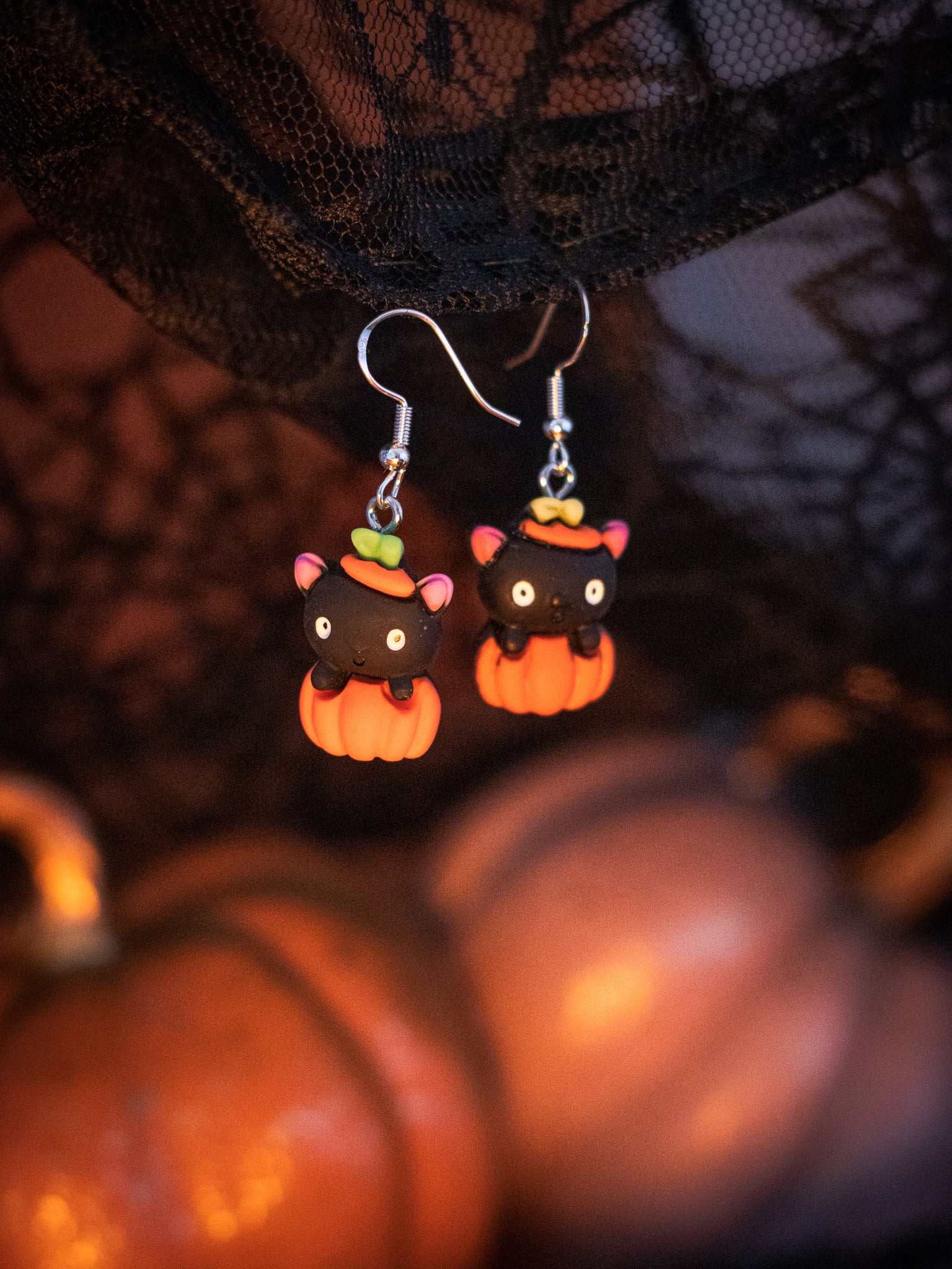 Cats in Pumpkin Earrings